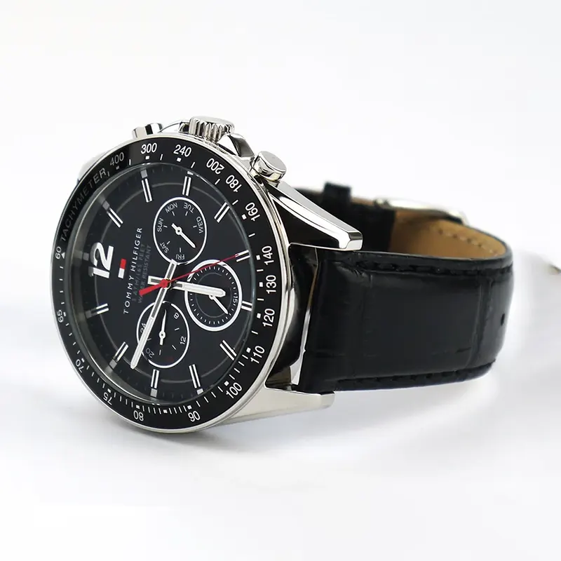 Tommy Hilfiger Luke Chronograph Black Leather Men's Watch- 1791117